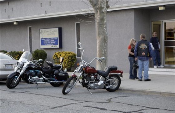 Members of a biker gang are said to have been angered when a memorial service at the Hemet Christian Assembly church was monitored by police officers.